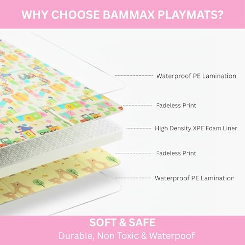 Bammax X-Large Waterproof & Foldable Baby Play Mat - 70" x 78" Crawling & Kids Play Mat - Maze & Bears