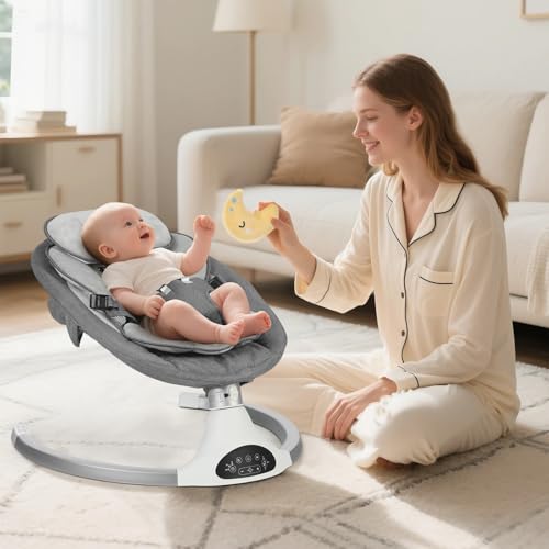 KIDINIX Baby Swings for Infants, Bluetooth Infant Swing with Music Speaker, 3 Seat Positions, 3 Speeds for Newborn Boy Girl, Indoor & Outdoor Use, Black