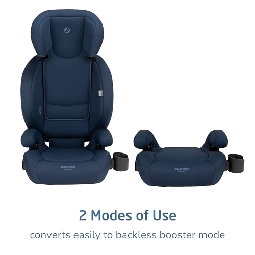 Maxi-Cosi RodiSport Kids Booster Car Seat, High-Back, Backless Booster Seat, 7-Position Headrest, Easy Latch System, Reclining Chair, Belt Guide, Fits 40-100 lbs, 43.4-57 in, Seafaring