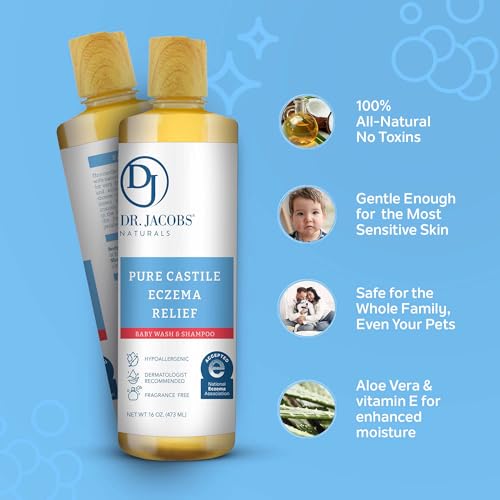 Dr. Jacobs Pure Castile Baby Wash - Effective Body Wash to Relieve Baby Eczema - Gentle Shampoo and Unscented Soap for Sensitive Skin, and Hypoallergenic - 16 oz -2PK