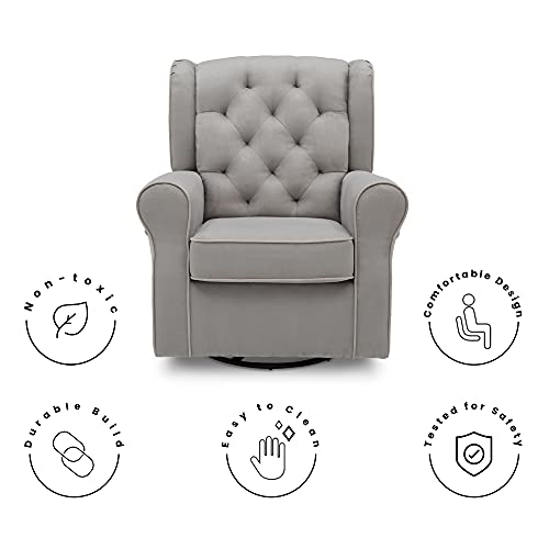 Delta Children Emerson Upholstered Glider Swivel Rocker Chair, Dove Grey with Soft Grey Welt