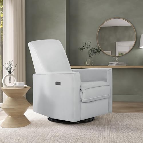 Evolur Harlow Upholstered Power Glider Recliner with USB Charging – Rocking & 275° Swivel with Smooth Glide – Greenguard Gold & FSC Certified – Modern Nursery and Living Room Chair in Grey