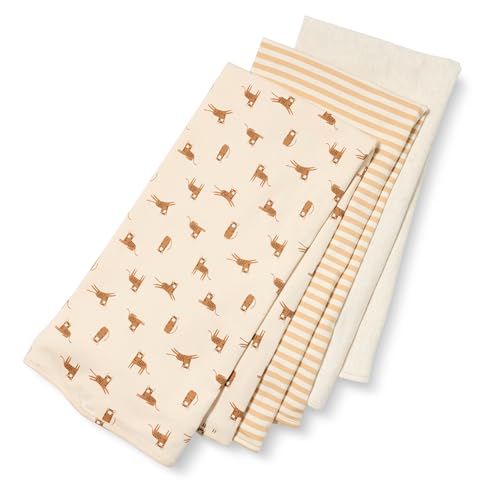Amazon Essentials Unisex Babies' Breathable Cotton Swaddle Receiving Blankets, Pack of 3, Oatmeal Heather/Stripe/Tiger, One Size
