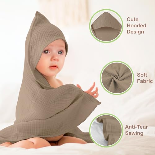OEKO TEX 100% Organic Cotton 2 PK Muslin Baby Hooded Towel Toddler 32x32 in