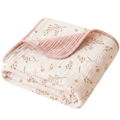 Konssy Muslin Baby Blankets, Super Soft 100% Cotton Crib Blanket