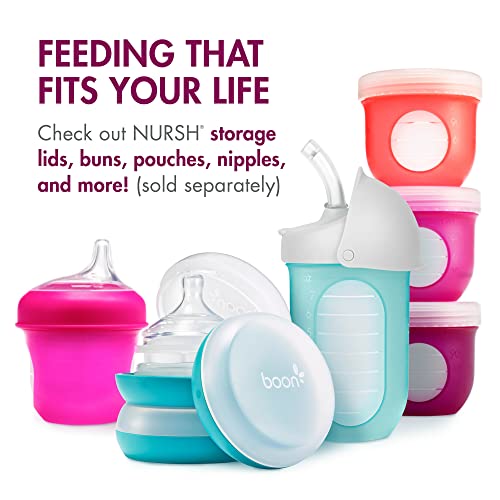 Boon Nursh Bottles - Slow Flow - Silicone Baby Bottles Help Ease Colic Symptoms - Formula and Breast Milk Only Touch Platinum Food-Safe Silicone - Pink - 0-3 Months - 3 Count - 4 Ounce