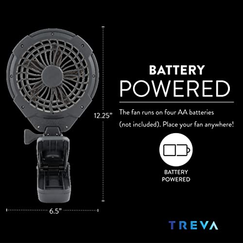 O2COOL Treva 5 Inch Two Speed Battery & USB Powered Clip On Fan - Slim and Portable Cooling Travel Fan with USB - Gray