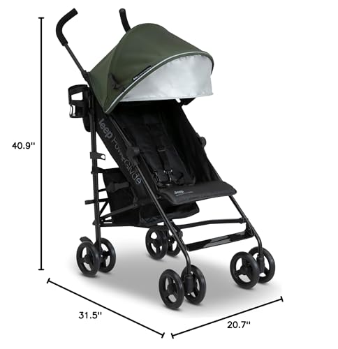Jeep PowerGlyde Stroller by Delta Children Lightweight Travel Stroller with Smoothest Ride & Compact Fold, 3-Position Recline, Extra Large Storage Basket, Olive Green