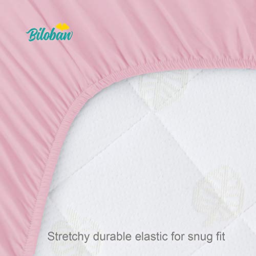 Biloban Pack and Play Sheets Fitted, 2 Pack Pack and Play Sheet Fits for Graco Pack n Play Mattress, Neutral Playard Sheets for Baby Boys and Girl, White & Pink
