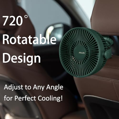 JISULIFE Battery Operated Portable Stroller Fan,4 Wind Speeds and 720° Adjustable Angle,USB Rechargeable Handheld Mini Fan,Octopus Clip Design for Crib, Golf Cart, Treadmill - Green
