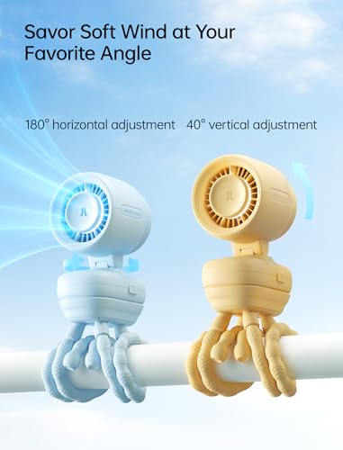 JISULIFE 2026 Stroller Fan – Small & Stylish with 38H Cooling, Soft Night Light, One‑Click Detachable for Stroller or Desk, Safe Baby Fan for Crib Car Seat Nursery Travel, Gifts for Baby Mom (Blue)