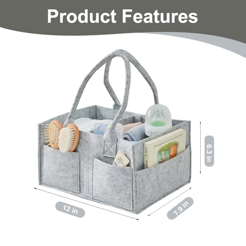 Ciuifoiy Upgraded Baby Diaper Caddy Organizer, Portable Nursery Storage Bin with Handle, Side Pockets Car Organizer for Diapers and Baby Wipes Essentials, Registry Gift Baskets (Small-Grey)