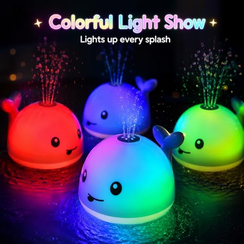 Gigilli Bath Toys for Kids, Baby Bath Toys, Pool Water Toys for Toddlers, Babies Boy Girl Gifts, Light Up Whale Bath Toy Sprinkler, Birthday Bathtub Fountain Toy