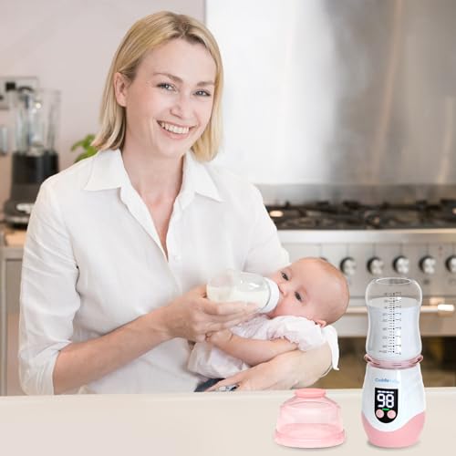 CuddleeBaby Portable Bottle Warmer for Travel, Cordless Baby Bottle Warmer, Rechargeable, 8 Adapters, 1 Milk Powder Container, Compatible with Most Bottle, Fast Heating, Pink