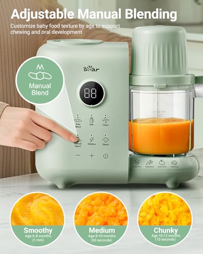 Bear Baby Food Maker with 18.5oz Dual-Layer Steam Baskets, OneStep Baby Food Processor Steamer Puree Blender Grinder Mills, Auto Cooking Grinding&Sterili-zing for Healthy Homemade Baby Food, BPA-Free