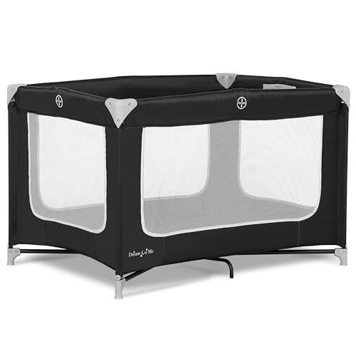 Dream On Me Zodiak Baby Playard, Breathable Mesh Sides, Soft Comfortable Mattress, Quick & Easy to Fold with Travel Carry Bag, Compact Space Saving Design - Black