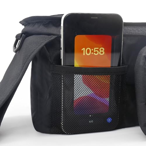 PandaEar Universal Stroller Organizer with Insulated Cup Holders, Parent Console Caddy with Detachable Shoulder Strap & Phone Pouch, Large Capacity Stroller Accessories Bag