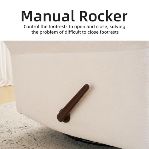 Rhevoy Oversized Recliner Chair, 26" Extra Wide 360° Swivel Rocker Recliner with Adjustable Headrest, Chenille Glider Rocking Nursery Chair with Overstuffed Armrest, Lumbar Support, White