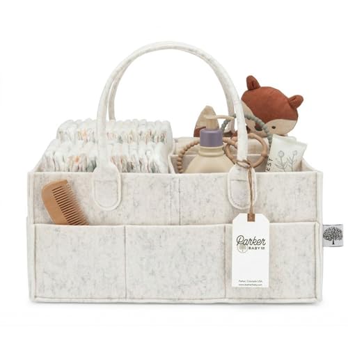 Parker Baby Diaper Caddy - Nursery Storage Bin and Car Organizer for Diapers and Baby Wipes - White, Large