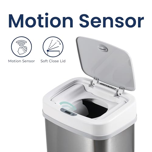 Ninestars NPT-15-1WH Automatic Touchless Motion Sensor Diaper Disposal Trash Can with lid, 4 gallon/15 L, White, Plastic