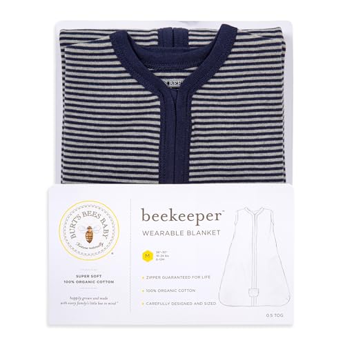 Burt's Bees Baby Beekeeper Wearable Blanket Winter, Organic Cotton Swaddle 0.5 or 1.5 TOG, Baby Infant Wearable Blanket & Essentials Shower Gift