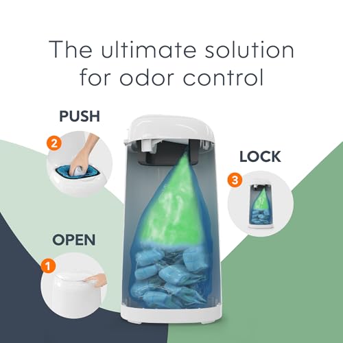 Diaper Genie Classic Diaper Pail Gift Set | Push-N-Lock Odor Control | Includes Starter Refill and Jumbo+ Refill | Holds up to 1,245 Newborn Diapers | Baby Registry Must-Have