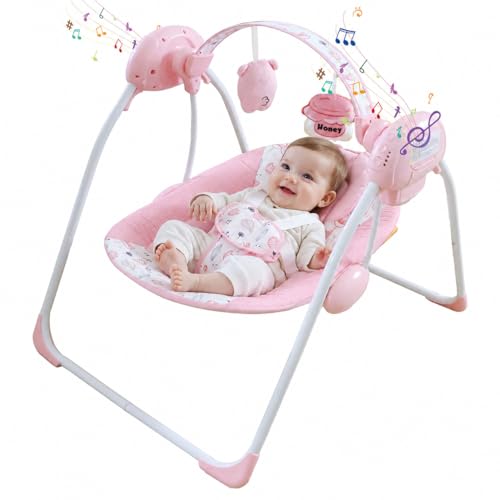 Enborbabe Baby Swings for Infants, Portable Baby Swing with Music, 5 Speed Levels, Timer, Infant Swing for Indoor Outdoor Use, 0-9 Months Up to 20 lbs