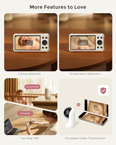 Momcozy Smart WiFi Baby Monitor with Camera and Audio, 5" 1080P Screen with Wall Mount, Motion & Cry Detection, Safe Fence,Clear Night Vision, 5000mAh Battery, 2-Way Talk, Photo & Video Recording,BM04