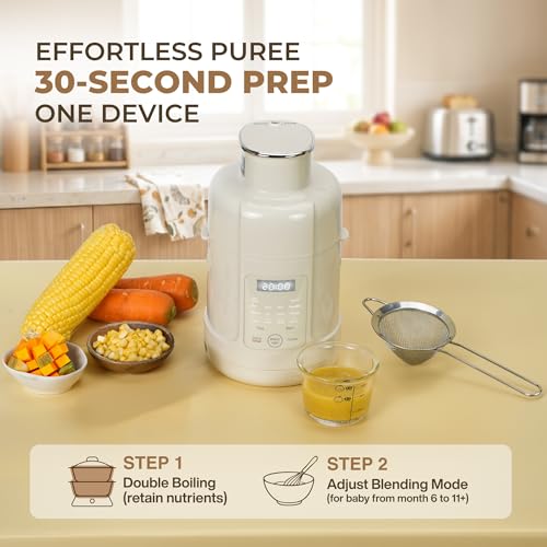 Colenza Stainless Steel Baby Food Maker Steamer And Blender With Strainer & 2 Jars, One Step Mini Food Processor, Small Blender Mill, Auto Cooking For Homemade Baby Puree