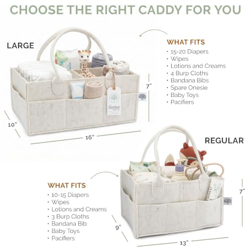Parker Baby Diaper Caddy - Nursery Storage Bin and Car Organizer for Diapers and Baby Wipes - White, Regular