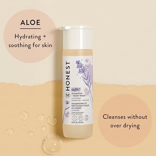 The Honest Company Babe's Mini Must Haves Gift Set Travel Size Hypoallergenic Lavender Bathtime Essentials Shampoo Body Wash (2 fl oz) Face Lotion (1 Bubble Bath