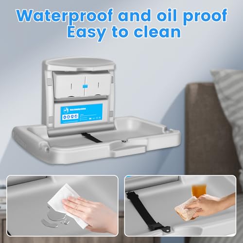 Baby Changing Station Wall Mounted,Commercial Baby Changing Station with Safety Strop,Foldable Wall Mounted Changing Table for Commercial Bathroom,Suitable for Commercial, Hotels & Airports