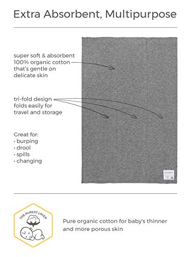 Burt's Bees Baby Burp Cloths, 100% Organic Cotton Extra Absorbent Soft Fabric, Large Drool Cloths 17 x 11.75 in, 5-Pack