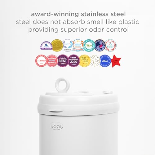 Ubbi Steel Diaper Pail, Odor Locking, No Special Bag Required, Award-Winning, Registry Must-Have, White