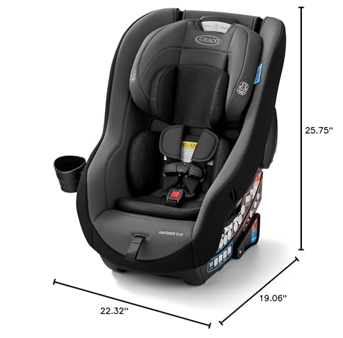 Graco Contender Slim Convertible Car Seat, West Point, Lightweight Travel Car Seat with Compact, Space-Saving Design, Rear-Facing 5–40 lbs, Forward-Facing 26.5–65 lbs, Easy to Transfer, FAA Approved