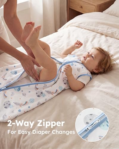 Nyessmee Baby Sleep Sack 0-6 Months 0.5 TOG, 100% Cotton Baby Wearable Blanket 2 Pack with 2-Way Zipper, Lightweight Sleep Bag for Boys ＆ Girls Newborn Infant Breathable Sleeing Sack Blue Rokets