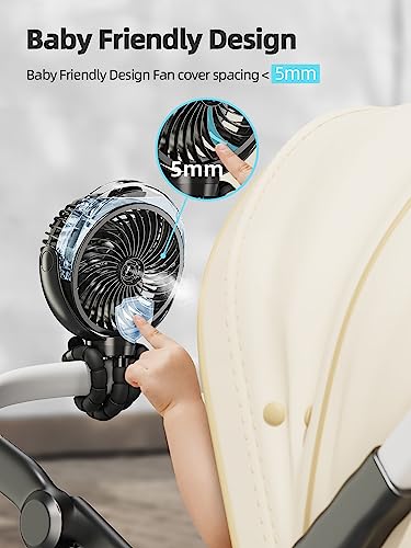 Wavmill Misting Stroller Fan, 6000mAh Battery Operated Portable Fan with Light & 360° Pivoting, Personal Fans with Flexible Tripod for Baby, Office, Travel,Treadmill,Outdoors
