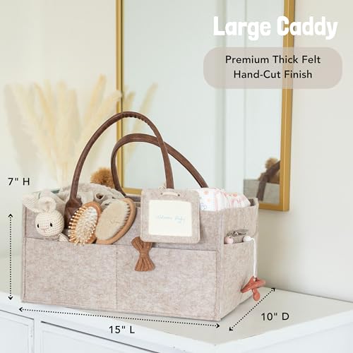 Lily Miles Baby Diaper Caddy Organizer, Nursery Storage Basket for Newborn Essentials, Neutral Gift for Baby Shower, Registry Must-Have, Car Organizer for Diapers and Wipes - Sand, Large