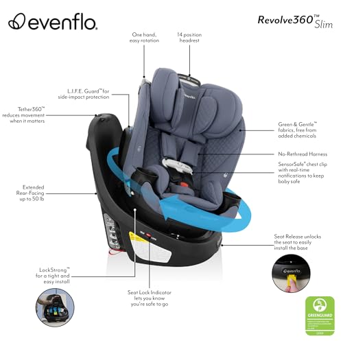 Evenflo Revolve360 Slim 2-in-1 Rotating Car Seat with Green & Gentle Fabric (Travertine)