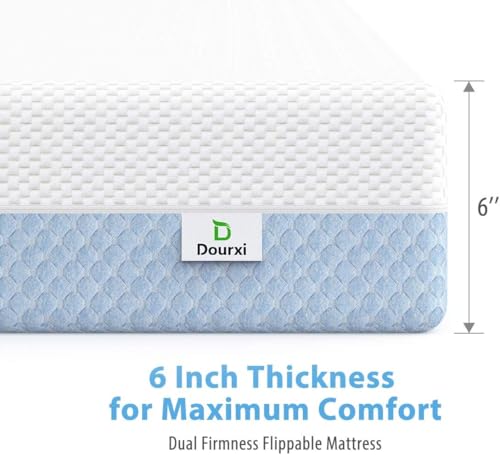 Dourxi Crib Mattress, Dual Sided Comfort Memory Foam Toddler Bed Mattress, Triple-Layer Breathable Premium Baby Mattresses for Infant and Toddler w/Removable Outer Cover - White&Blue
