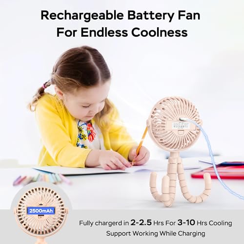 COMLIFE Baby Stroller Fan With Light, Rechargeable Battery Operated, Max 10Hrs Cooling, 3 Speeds, 360° Rotate USB Desk Fan, Flexible Tripod Clip On Fan for Stroller Car Seat Crib Treadmill Golf Cart