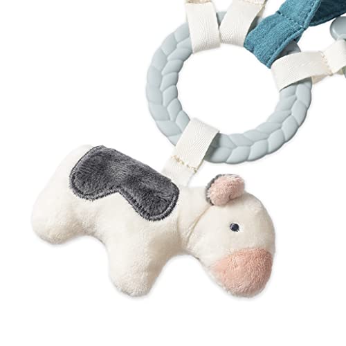 Itzy Ritzy Teething Toy Gift Set - Includes Cow Lovey & Barn-Themed Busy Ring Car Seat and Stroller Toy - Features Crinkle Sounds, Engaging Textures & Silicone Teething Relief (Farm)