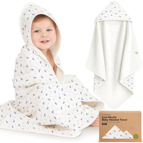 KeaBabies Muslin Baby Bath Towels with Hood for Girl Boy (Whale Bay, 35x35)