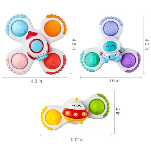 ALASOU 3PCS Pop Suction Cup Spinner Sensory Airplane Travel Toys for 1 Year Old Boy Girl Infant Toddlers|Novelty Spinning Tops 12 18 Months|1 2 Year Old Boy Birthday Gift|Baby Bath Toy Kids Ages 1-3