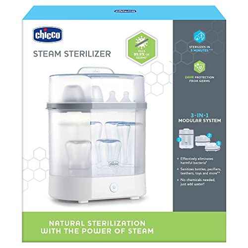 Chicco 3-in-1 Modular Electric Steam Sterilizer for Baby Bottles, Feeding Accessories, and More | Eliminates 99.9% of Germs | 3 Configurations | Automatic Shut-Off and Quiet Operation
