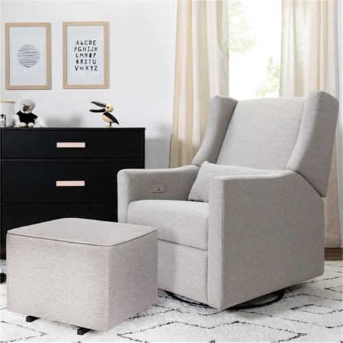 Babyletto Kiwi Glider Recliner Nursery Chair w/ USB Ports - GREENGUARD Gold Certified - Water & Stain Resistant Glider Rocking Chair - Electronic, 270° Swivel, Performance Grey Eco-Weave