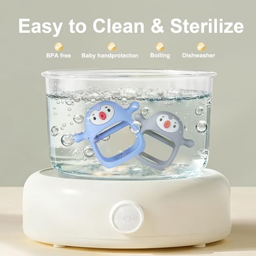 Smily Mia Baby Teething Toys for 0-6Months, Penguin Teethers for Babies 3-6Months | Hand Teether for 0-6M |Teething Mittens for Teething Relief, Baby Pacifier |New Born Essentials, 2Pack