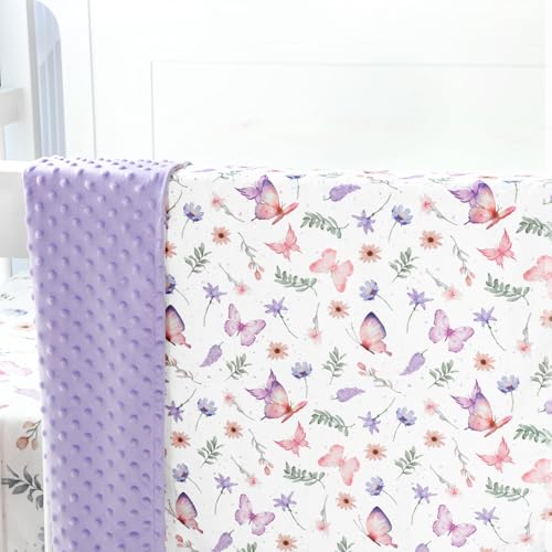 Pea Pod Baby Girls Blanket Soft Butterfly Minky Blanket for Newborn, 30'' x 40'' Double Layer Design, Dotted Backing Warm Baby Quilt Crib Blanket for Nursery/Stroller/Toddler Bed/Baby Car Seat