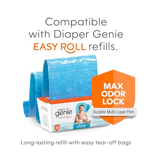 Diaper Genie Essence Pail, White with 18 Easy Roll Refill Bags