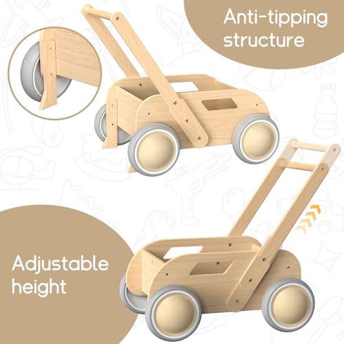 HOMEKOL Wooden Baby Push Walker, Natural Wood Color